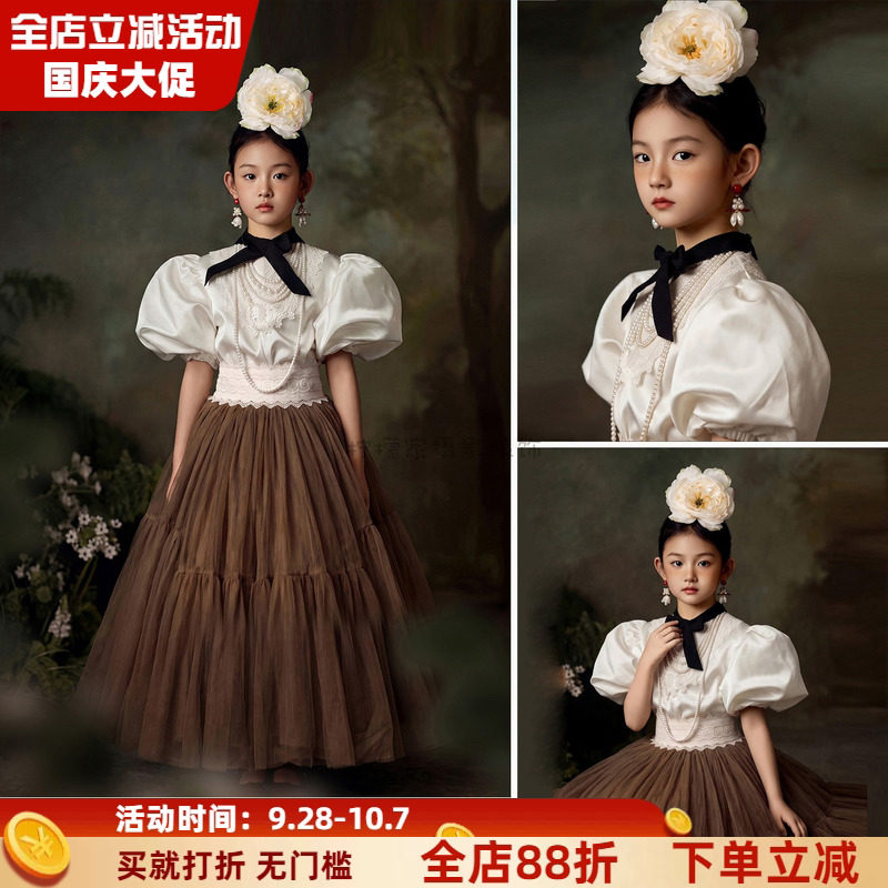 女童复古洛丽塔泡泡袖网纱礼服