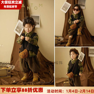 儿童摄影服装春秋款复古风中小童纪实影楼拍照森系外景主题三件套