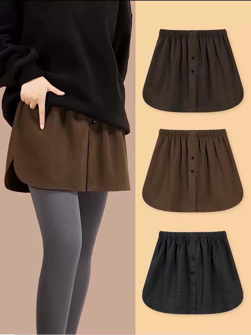 早秋新款屁帘女下摆毛呢厚款鲨鱼裤卫衣叠穿大码咖啡色春秋半身裙