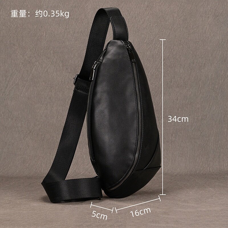 秋冬真皮男士胸包黑色斜跨包时尚户外休闲包牛皮单肩包chest bag