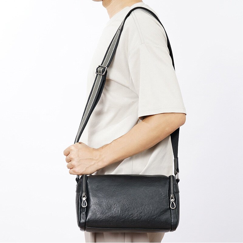 秋冬新款时尚男士斜挎包头层牛皮大容量简约单肩包多隔层商务