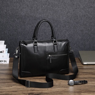 电脑包头层牛皮商务公文包通勤 手提包横款 2026新款 男包真皮男士