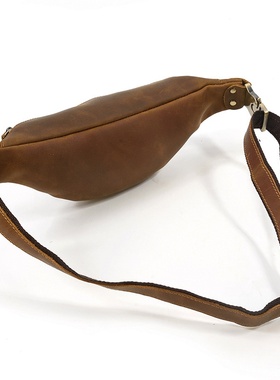 秋冬复古疯马皮男士腰包多功能真皮斜挎包胸包跨境