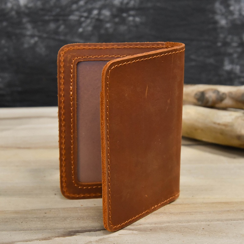 秋冬亚马逊新款真皮男士疯马皮短钱包复古皮夹耐用简约卡包卡套