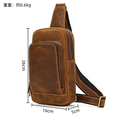 秋冬跨境爆款疯马皮斜挎包真皮胸包头层牛皮复古斜挎包户外牛皮