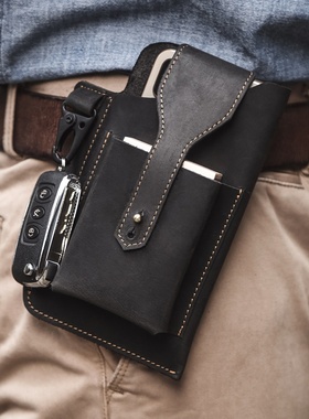 秋冬跨境男士复古疯马皮手机包腰挂男款感真皮户外运动战术腰包