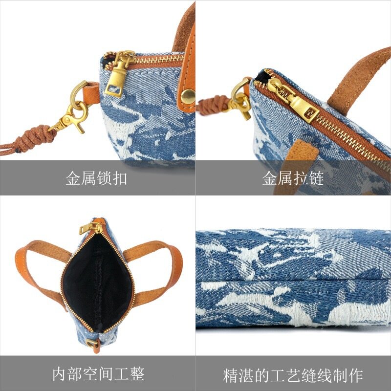 秋冬休闲时尚新款零钱包手机包牛仔拼接皮包包迷你女士化妆包