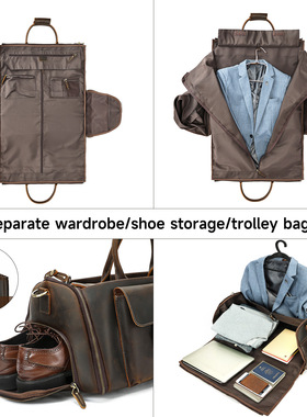 新款真皮西装包多功能大容量旅行包折叠西装收纳包带滑轮可推拉
