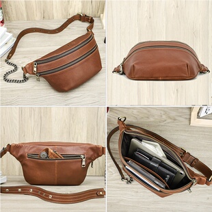 秋冬黑天使时尚潮流头层牛皮胸前挎包女真皮百搭女士胸包腰包女款