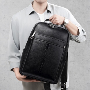 简约纯色头层牛皮背包多功能电脑背包 双肩包男士 2026新款 真皮时尚