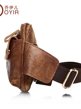 秋冬休闲时尚男士腰包户外运动多功能斜挎胸包经典复古真皮男包