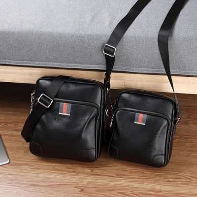 秋冬单肩包男真皮多功能竖款斜挎包头层牛皮大容量男包潮简约撞色