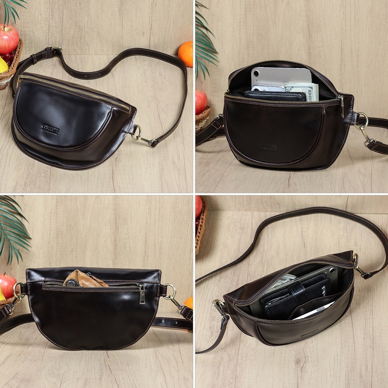 秋冬黑天使头层牛皮胸包斜挎包女时尚运动骑行多功能真皮女士胸包