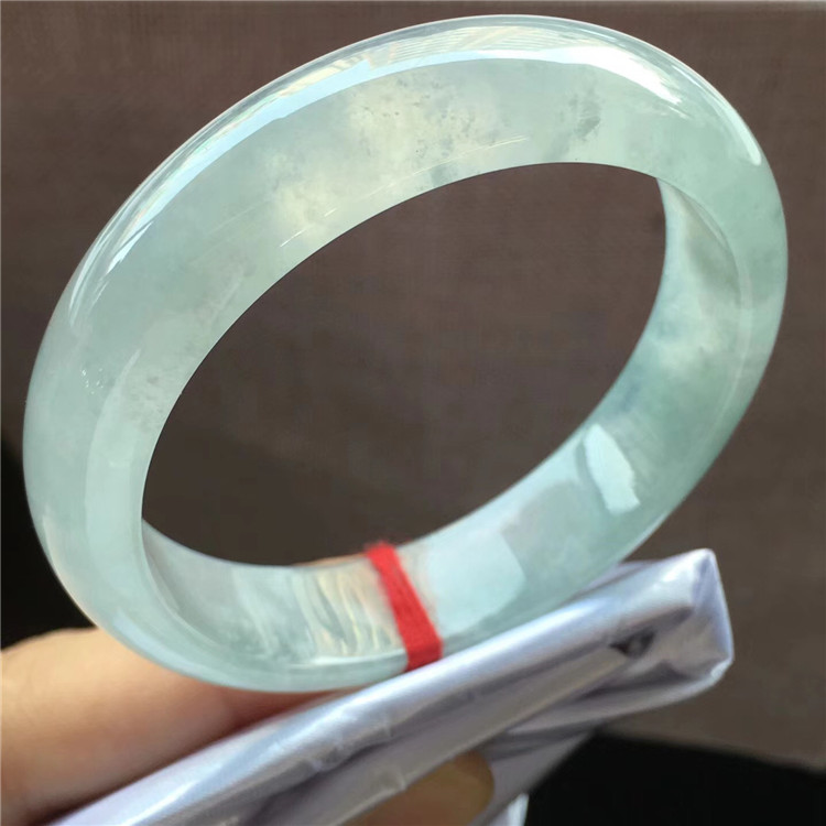 8 缅甸老坑冰蓝正圈翡翠手镯冰透起光天然翡翠冰玉镯