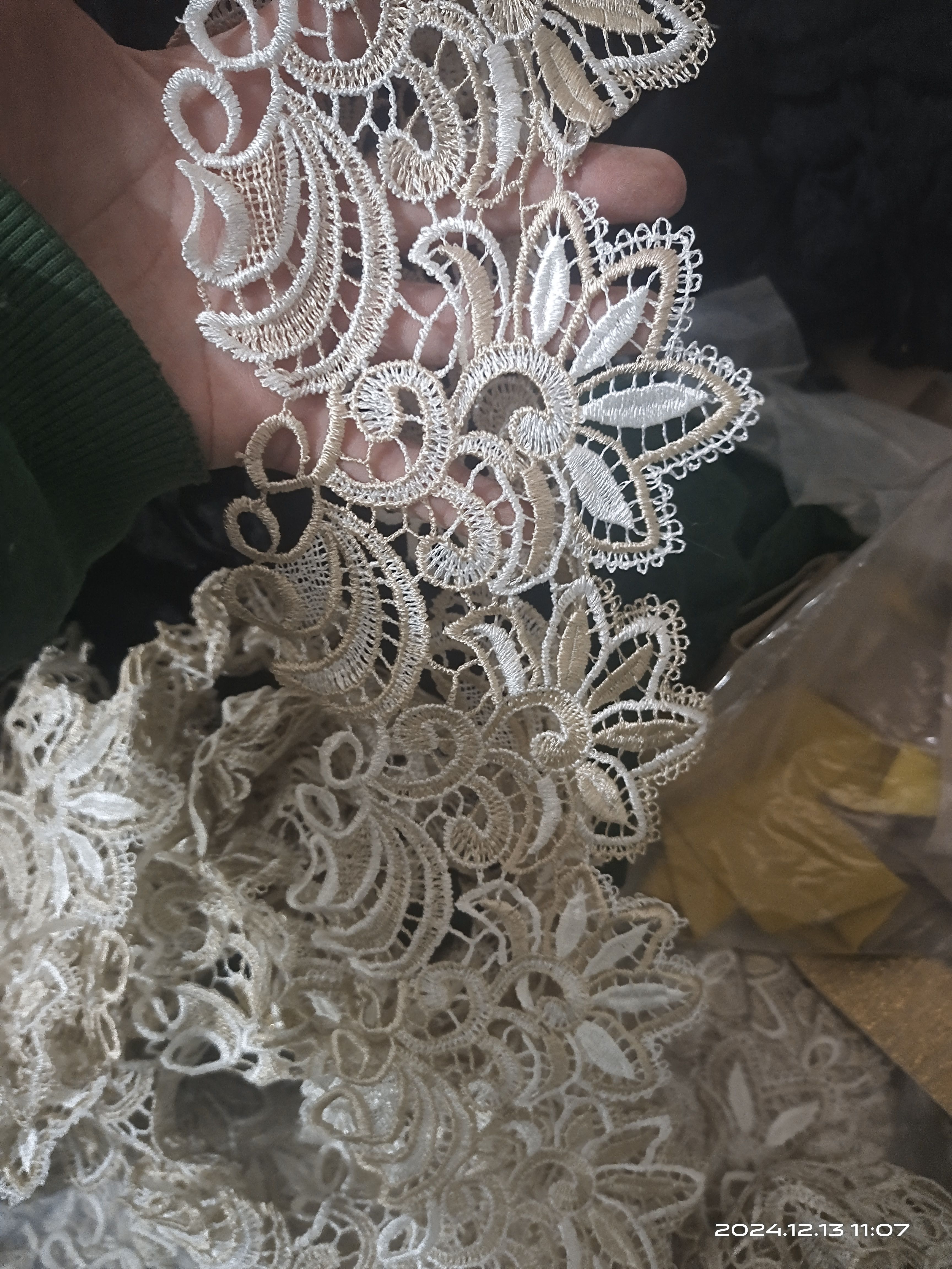 白卡其杏镂空水溶立体花边服装服饰辅料裙边布艺装饰窗帘称斤一斤
