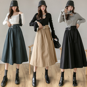 RY1847#韩版不规则裙女新款春装中长款黑色高腰显瘦a字裙秋冬半身长裙子