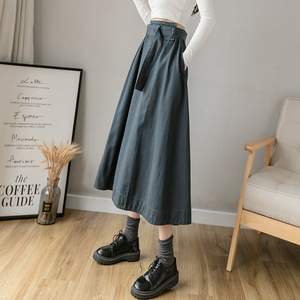 RY1847#韩版不规则裙女新款春装中长款黑色高腰显瘦a字裙秋冬半身长裙子