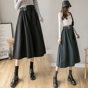 RY1847#韩版不规则裙女新款春装中长款黑色高腰显瘦a字裙秋冬半身长裙子