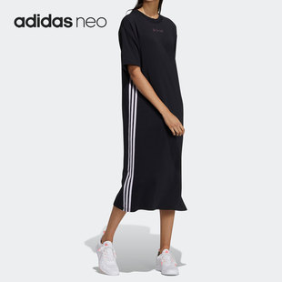 Adidas 三条纹透气运动长裙H45104 女子圆领短袖 阿迪达斯正品