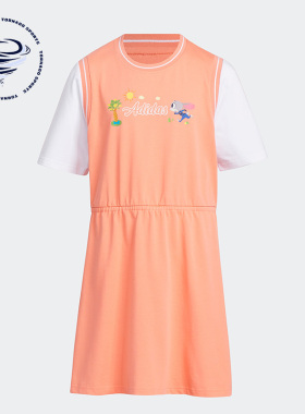 Adidas/阿迪达斯正品儿童休闲舒适裙子运动透气针织连衣裙IK6072