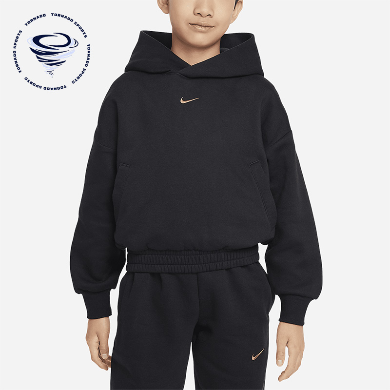 耐克大童印花宽松连帽篮球卫衣