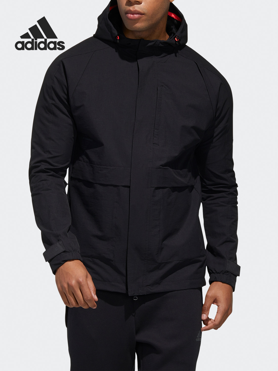 Adidas/阿迪达斯正品男子弹力袖口连帽运动夹克外套 GF4018