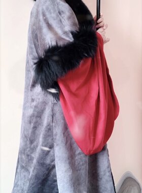 裘衣半袖披袄 大狐狸毛领 保暖加绒对襟袍男装女装CP款冬款汉服