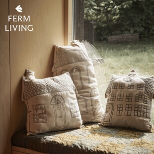 丹麦ferm LIVING Abode系列有机棉抱枕房子图案靠枕 北欧风格