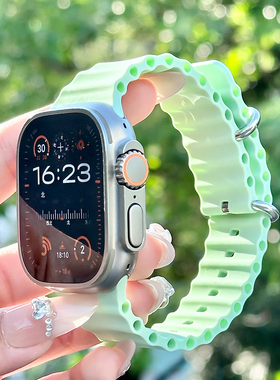 适用苹果iwatch10/11表带海洋款运动硅胶春季新款se智能运动手表ultra2/3腕带男女appleS9/8/7/6高级感配件