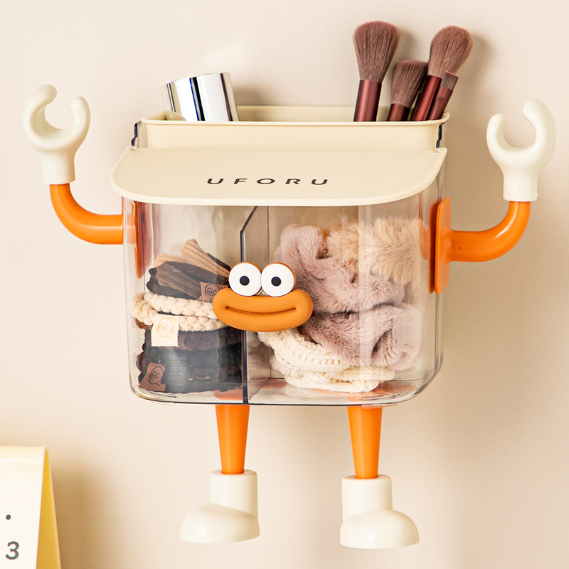 发圈收纳盒分格带盖梳妆台口红化妆品桌面壁挂头绳皮筋梳子置物架