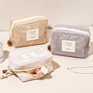 化妆包高级感便携杂物袋旅行洗漱包外出小型网纱口红化妆品收纳袋