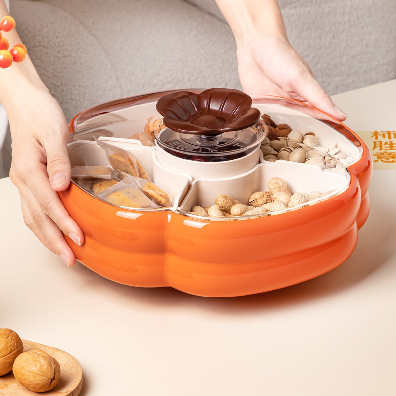 柿柿如意干果盘家用客厅茶几零食盒新年瓜子坚果糖果盒分格收纳盒