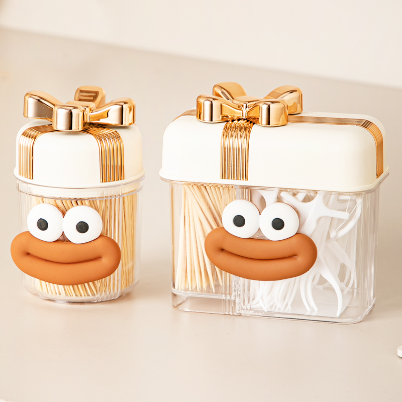 轻奢牙签盒创意透明牙签罐家用牙签牙线二合一高颜值棉签收纳盒