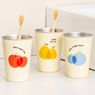 ins多巴胺漱口杯儿童牙杯一家三口情侣牙刷杯高颜值不锈钢洗漱杯