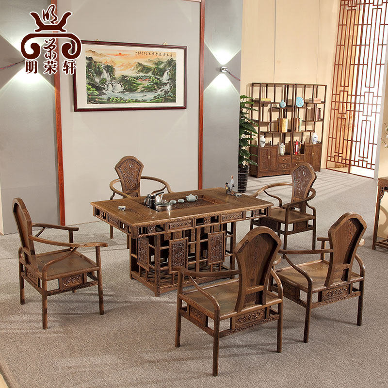 明荣轩红木家具鸡翅木罗马双用茶台茶桌实木家具茶桌椅组合