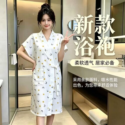 纯棉纱布浴袍女速干宽松睡袍浴裙