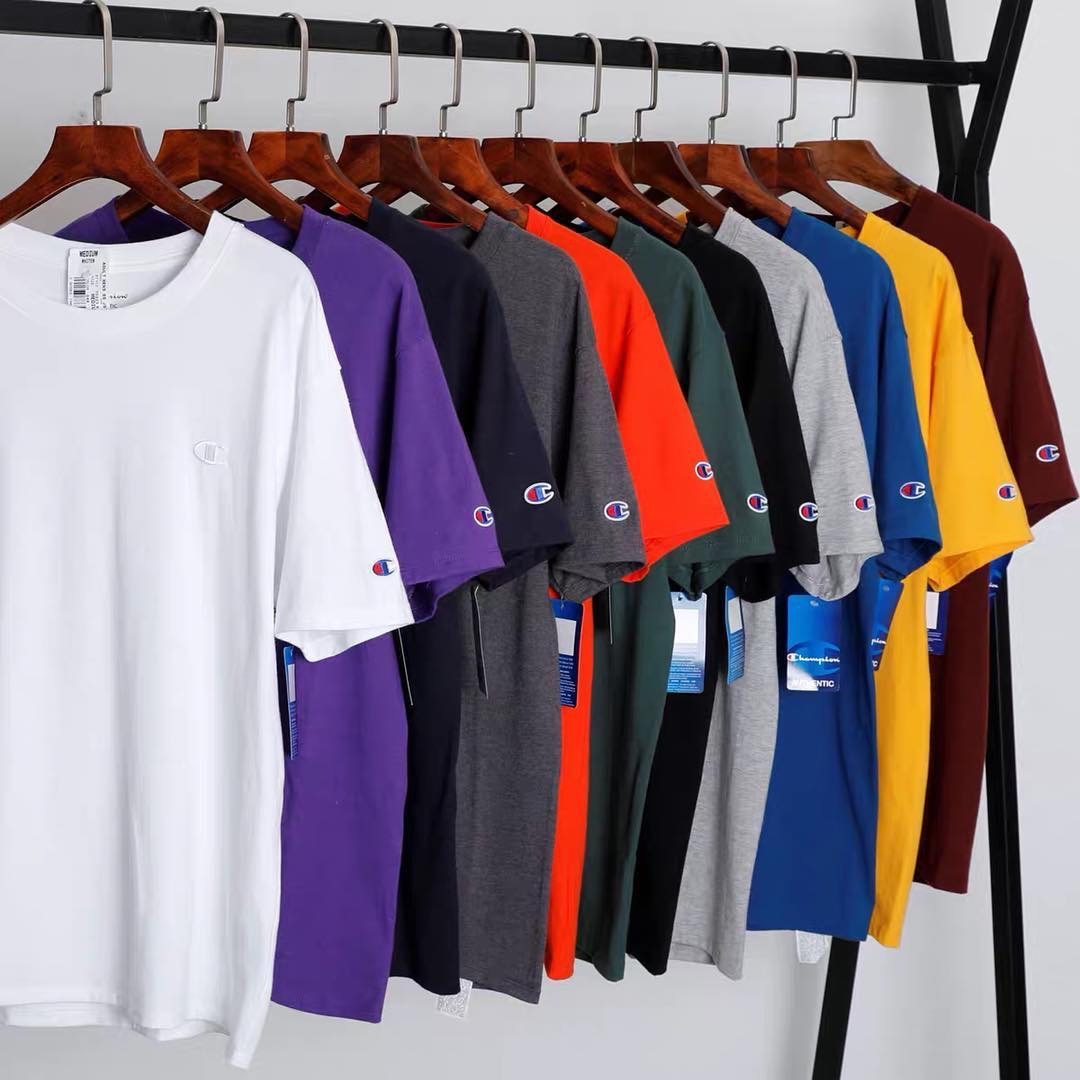 champion刺绣双c标男女情侣纯色棉质打底短袖美版宽松圆领夏季t恤