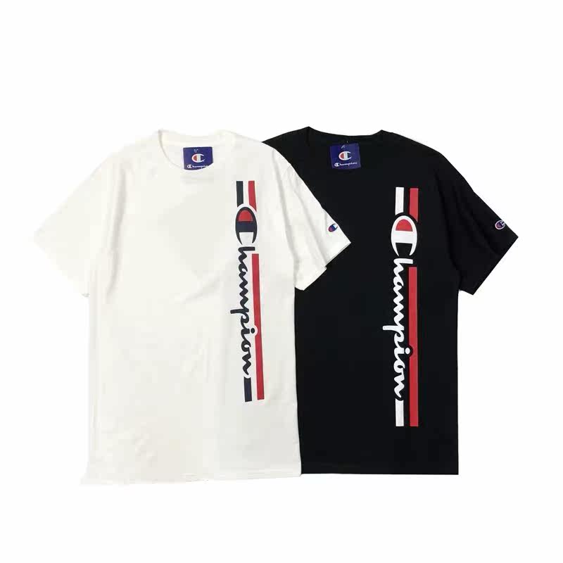 美版champion竖草写经典印花男女情侣款圆领短袖美潮t恤宽松夏季
