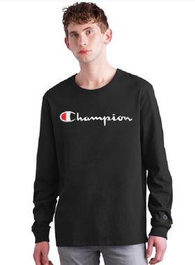 Champion MENS KNIT T-SHIRT 冠军经典刺绣草写男女款情侣长袖T恤