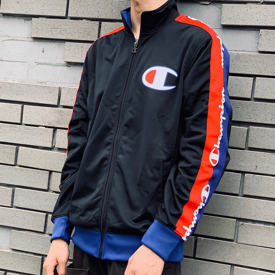 美版Champion胸前大C复古串标拉链教练夹克男女款秋冬潮外套V3377