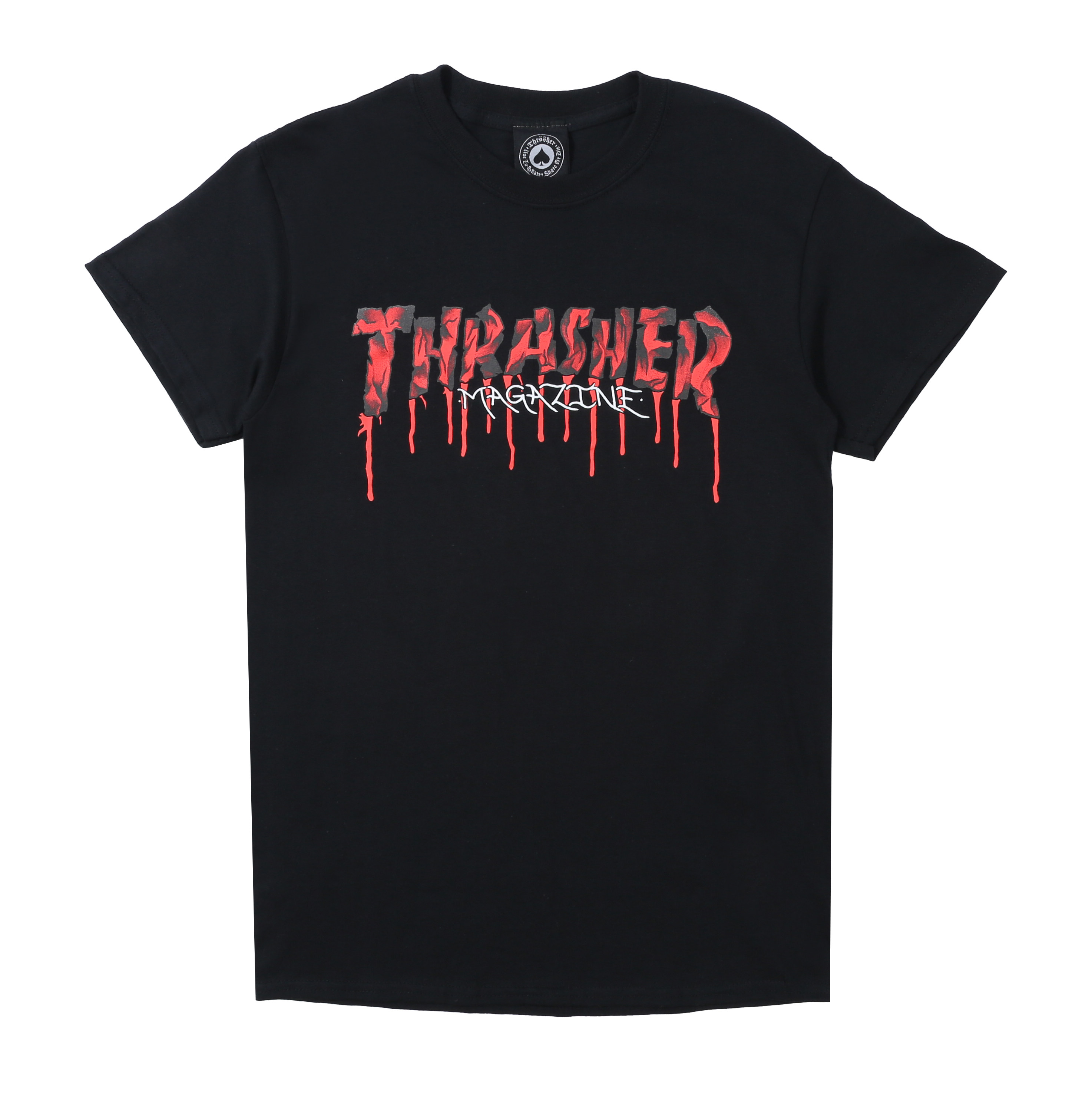 thrasher火焰黑色胸口血滴印花logot恤男女款宽松圆领休闲潮短袖