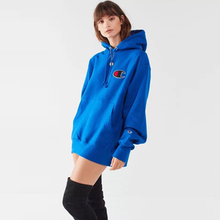 大C宽松加绒加厚卫衣男女冬厚套头连帽横纹帽衫 美版 Champion正品