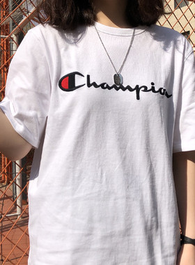 美版Champion life刺绣草写男女情侣款圆领冠军t恤刺绣短袖T1919G