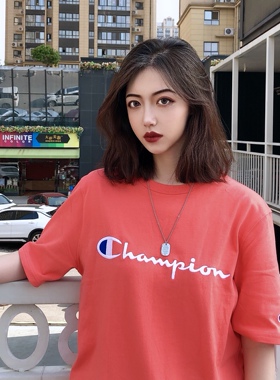 美版Champion life刺绣草写男女情侣款圆领冠军t恤刺绣短袖T1919G
