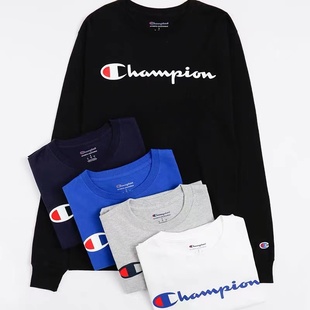 春夏遮阳圆领休闲长袖 草写印花男女情侣款 潮T恤 经典 champion美版