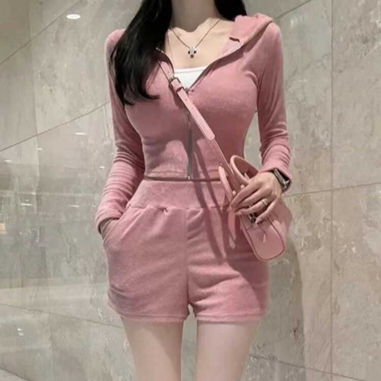 短外套+高腰短裤时尚两件套装女