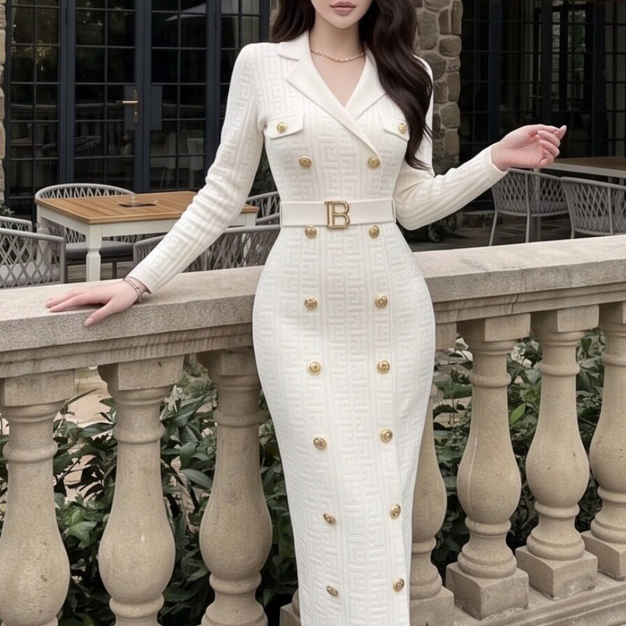 高级感西装领针织连衣裙女