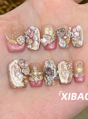 精致穿戴甲2025新款高级感闪钻指甲贴片纯手工爆款绝美穿戴款美甲