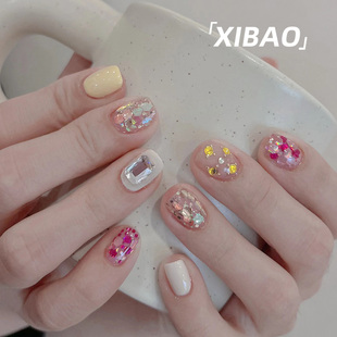 网红爆款 糖果色高级感甲片2025新款 手工穿戴甲 美甲成品穿戴式 短款