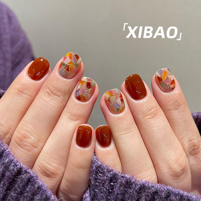 短款穿戴甲2025新款高级感甲片穿戴式美甲纯手工定制琥珀指甲贴片